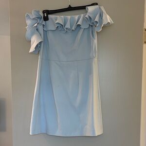 French Connection Light Blue Ruffle Off-Shoulder Dress